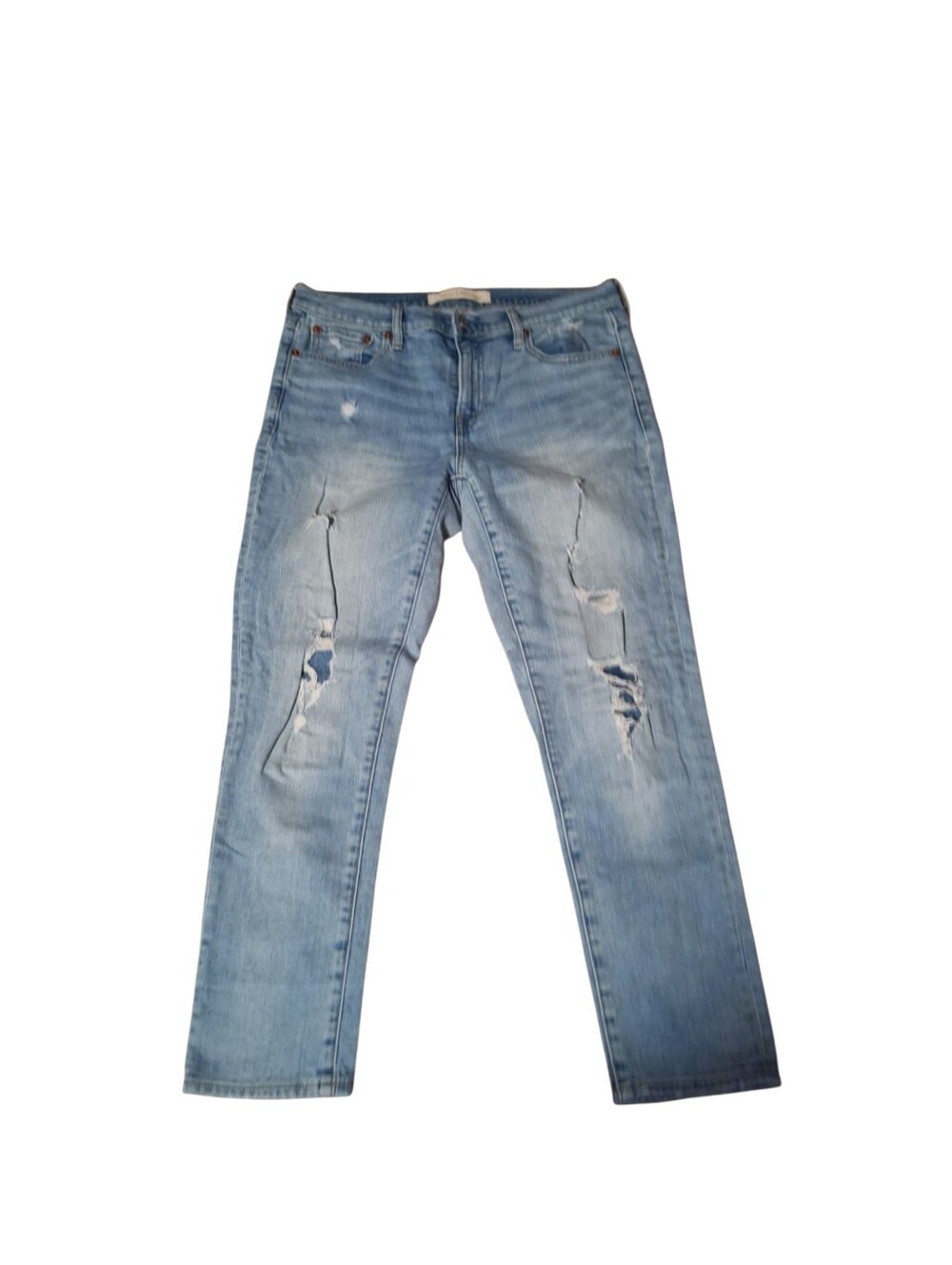GAP Light Blue Distressed Straight Jeans BEST Girlfriend Heavy Holes Comfy 28